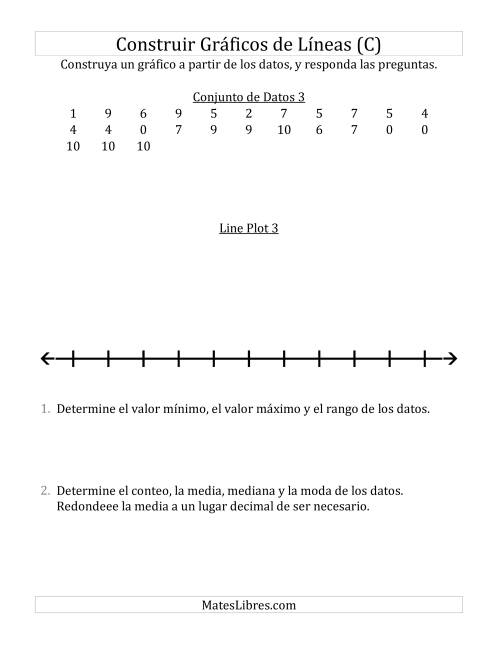 La hoja de ejercicios de Construir Gráficos de Líneas con Conjuntos de Datos Pequeños, Números Pequeños, y Líneas Previamente Marcadas (C)