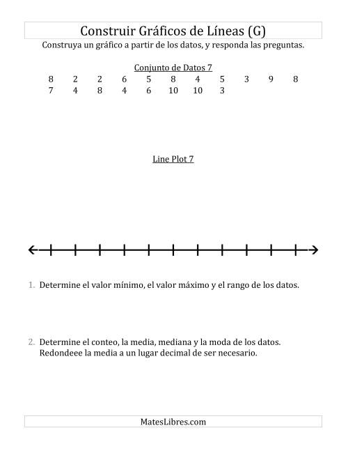 La hoja de ejercicios de Construir Gráficos de Líneas con Conjuntos de Datos Pequeños, Números Pequeños, y Líneas Previamente Marcadas (G)