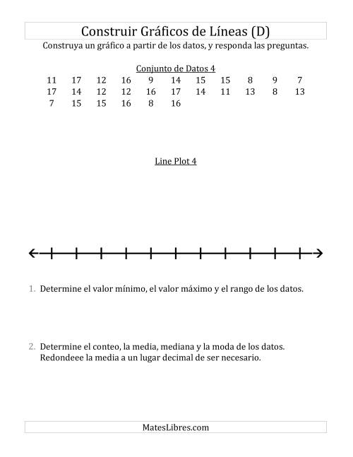 La hoja de ejercicios de Construir Gráficos de Líneas con Conjuntos de Datos Pequeños, Números Grandes y Líneas Previamente Marcadas (D)