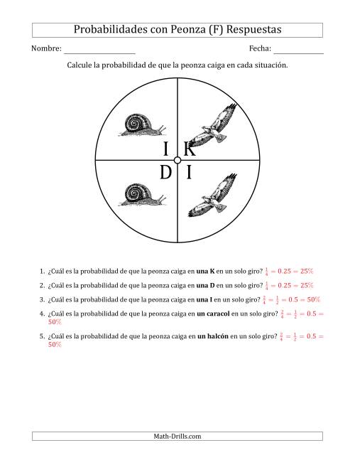 La hoja de ejercicios de Peonzas No Numéricas con Letras/Imágenes (4 Secciones) (F) Página 2