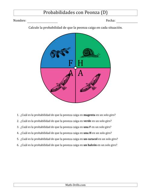 La hoja de ejercicios de Peonzas No Numéricas con Colores/Letras/Imágenes (4 Secciones) (D)