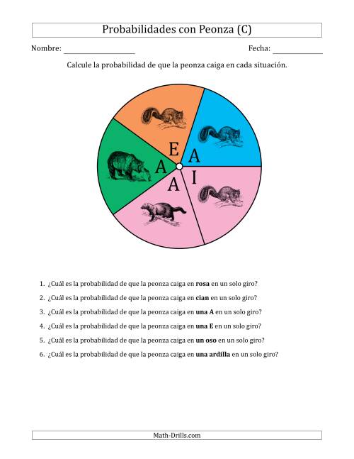 La hoja de ejercicios de Peonzas No Numéricas con Colores/Letras/Imágenes (5 Secciones) (C)