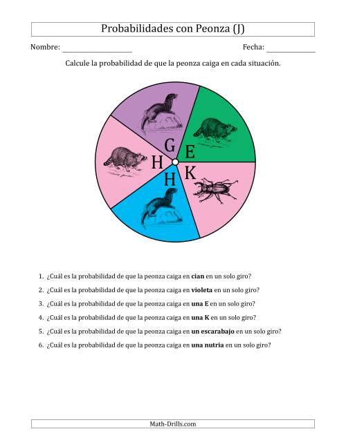 La hoja de ejercicios de Peonzas No Numéricas con Colores/Letras/Imágenes (5 Secciones) (J)