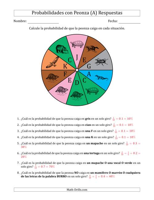 La hoja de ejercicios de Peonzas No Numéricas con Colores/Letras/Imágenes (10 Secciones) (A) Página 2