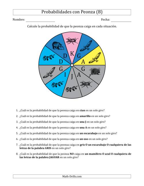 La hoja de ejercicios de Peonzas No Numéricas con Colores/Letras/Imágenes (10 Secciones) (B)