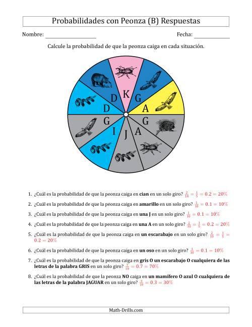 La hoja de ejercicios de Peonzas No Numéricas con Colores/Letras/Imágenes (10 Secciones) (B) Página 2