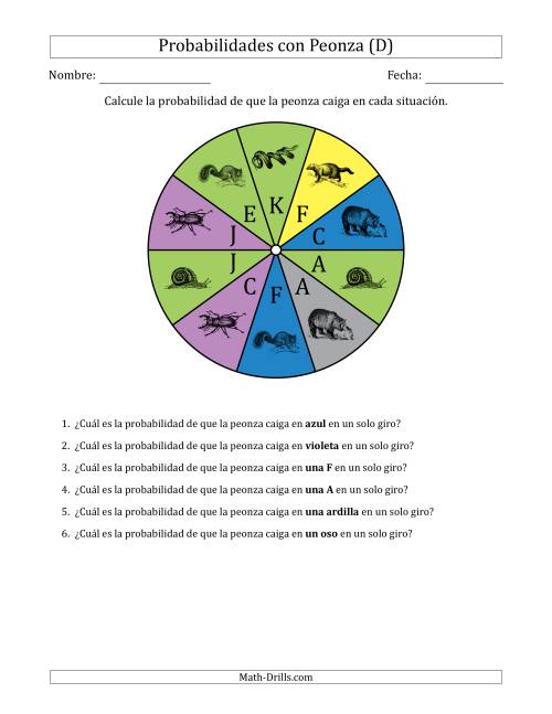 La hoja de ejercicios de Peonzas No Numéricas con Colores/Letras/Imágenes (10 Secciones) (D)