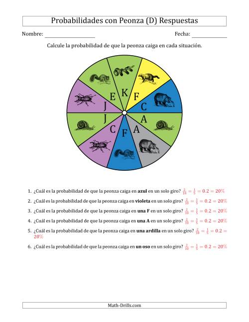 La hoja de ejercicios de Peonzas No Numéricas con Colores/Letras/Imágenes (10 Secciones) (D) Página 2