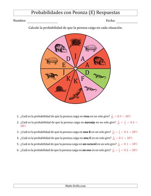 La hoja de ejercicios de Peonzas No Numéricas con Colores/Letras/Imágenes (10 Secciones) (E) Página 2