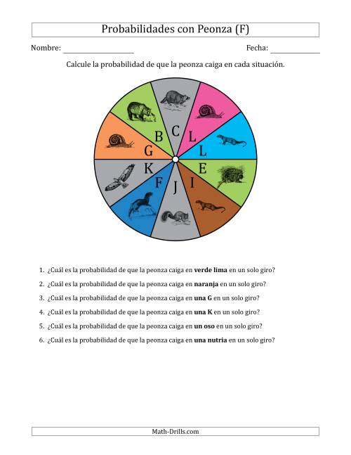 La hoja de ejercicios de Peonzas No Numéricas con Colores/Letras/Imágenes (10 Secciones) (F)