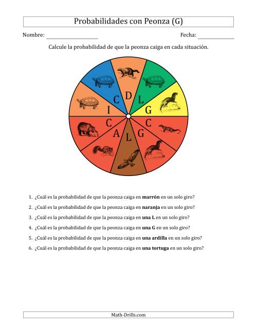 La hoja de ejercicios de Peonzas No Numéricas con Colores/Letras/Imágenes (10 Secciones) (G)