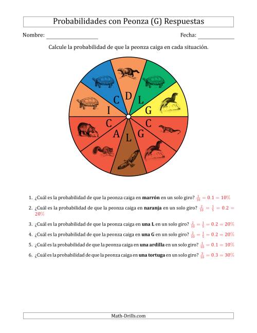 La hoja de ejercicios de Peonzas No Numéricas con Colores/Letras/Imágenes (10 Secciones) (G) Página 2