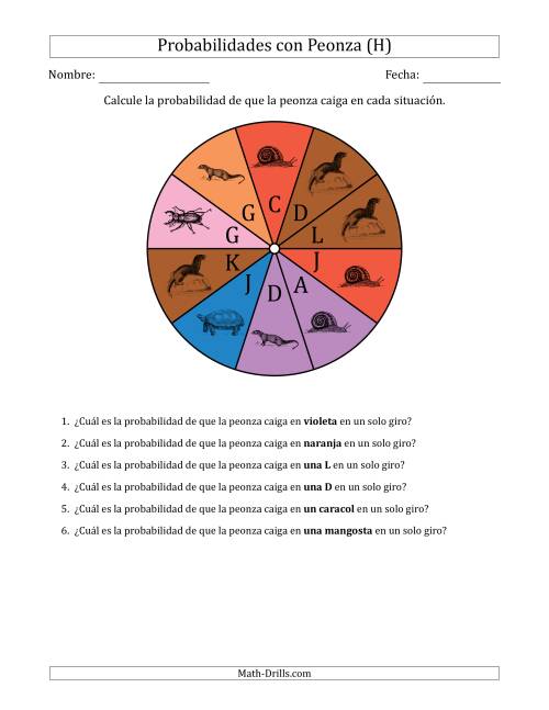 La hoja de ejercicios de Peonzas No Numéricas con Colores/Letras/Imágenes (10 Secciones) (H)