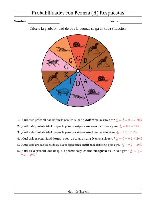 La hoja de ejercicios de Peonzas No Numéricas con Colores/Letras/Imágenes (10 Secciones) (H) Página 2