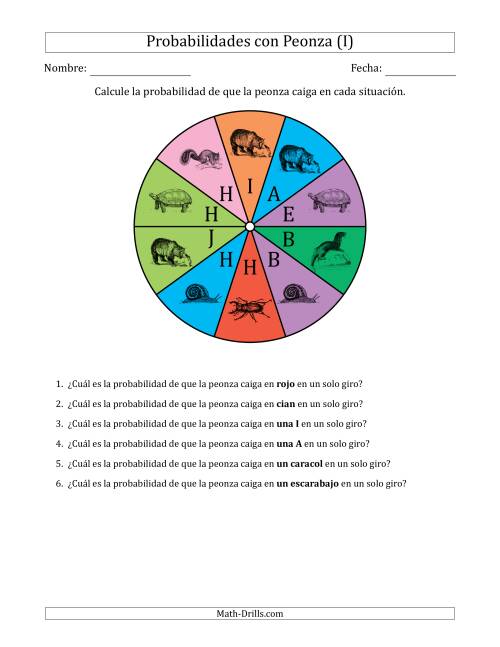 La hoja de ejercicios de Peonzas No Numéricas con Colores/Letras/Imágenes (10 Secciones) (I)
