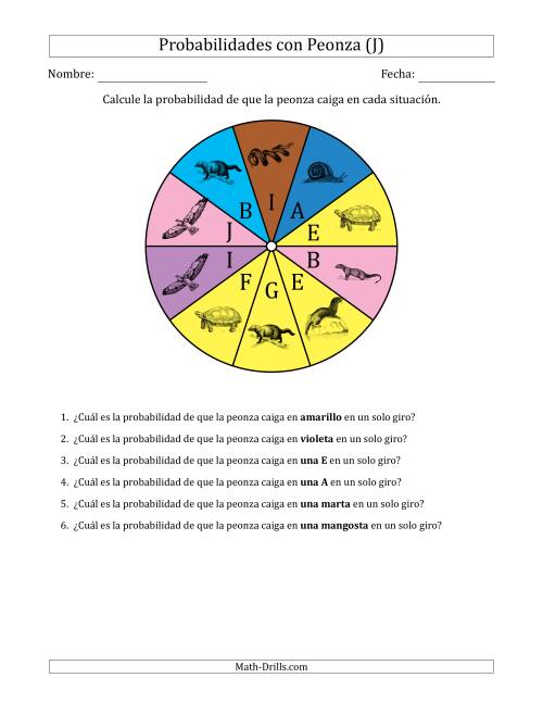 La hoja de ejercicios de Peonzas No Numéricas con Colores/Letras/Imágenes (10 Secciones) (J)