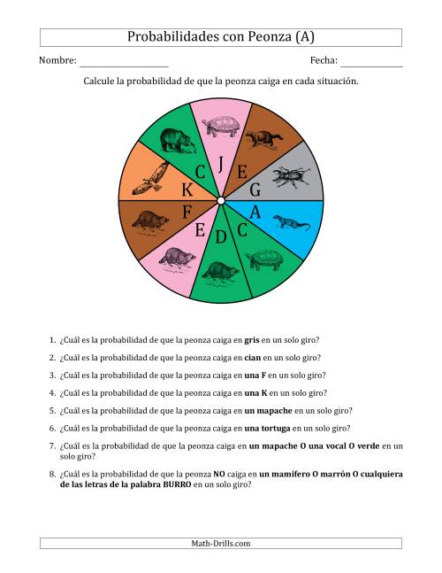 La hoja de ejercicios de Peonzas No Numéricas con Colores/Letras/Imágenes (10 Secciones) (Todas)
