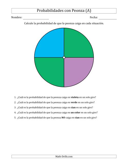 La hoja de ejercicios de Peonzas No Numéricas con Colores (4 Secciones) (A)
