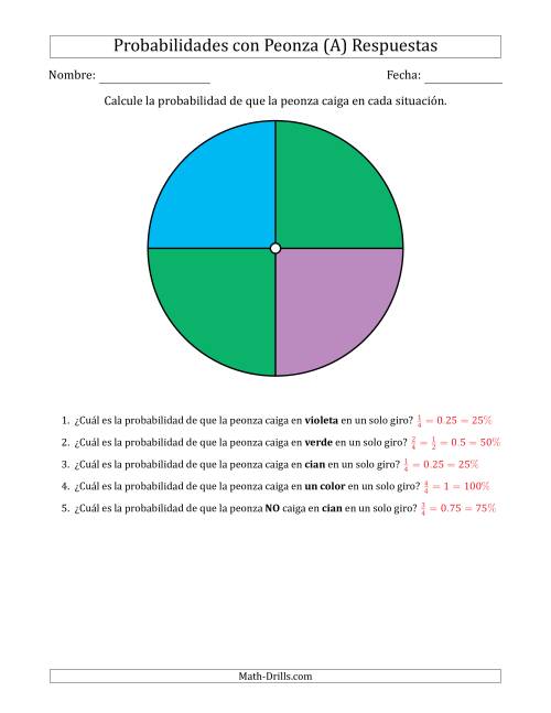 La hoja de ejercicios de Peonzas No Numéricas con Colores (4 Secciones) (A) Página 2