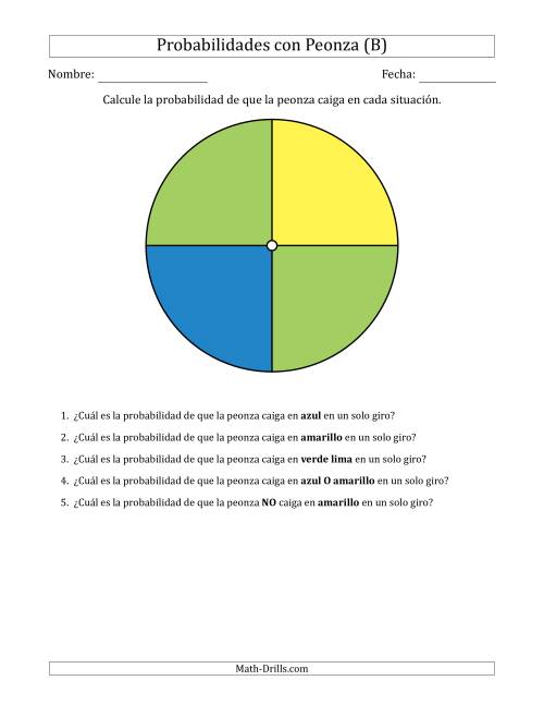 La hoja de ejercicios de Peonzas No Numéricas con Colores (4 Secciones) (B)