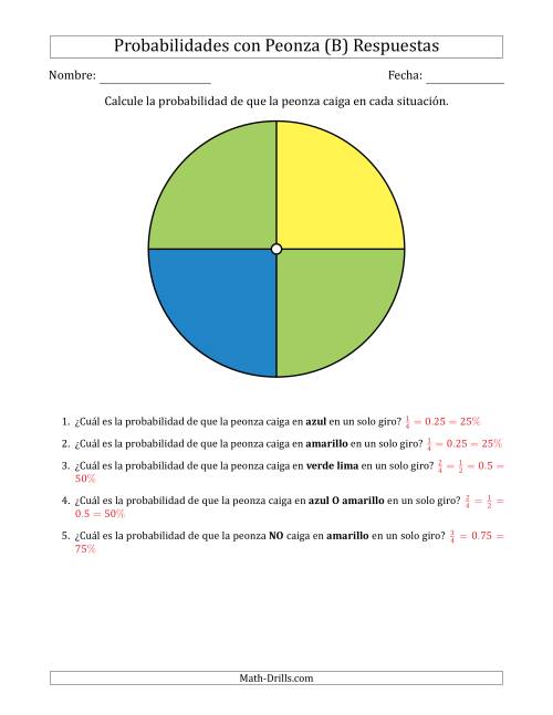 La hoja de ejercicios de Peonzas No Numéricas con Colores (4 Secciones) (B) Página 2