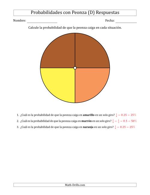 La hoja de ejercicios de Peonzas No Numéricas con Colores (4 Secciones) (D) Página 2