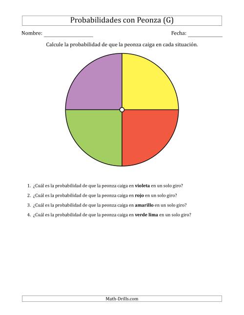 La hoja de ejercicios de Peonzas No Numéricas con Colores (4 Secciones) (G)