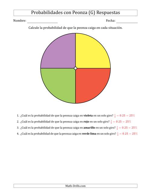 La hoja de ejercicios de Peonzas No Numéricas con Colores (4 Secciones) (G) Página 2