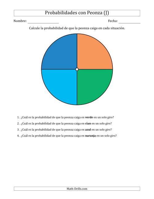 La hoja de ejercicios de Peonzas No Numéricas con Colores (4 Secciones) (J)
