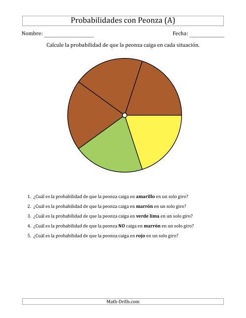 La hoja de ejercicios de Peonzas No Numéricas con Colores (5 Secciones) (A)