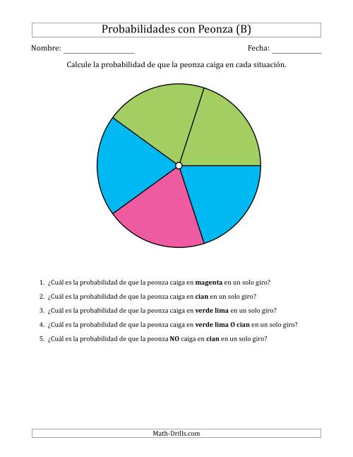 La hoja de ejercicios de Peonzas No Numéricas con Colores (5 Secciones) (B)