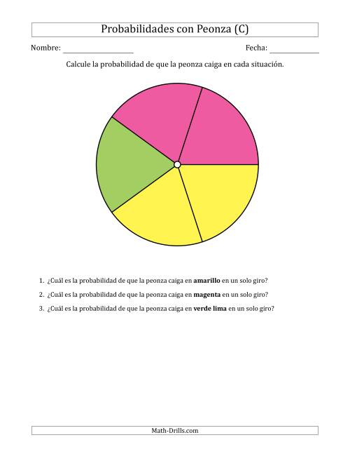 La hoja de ejercicios de Peonzas No Numéricas con Colores (5 Secciones) (C)
