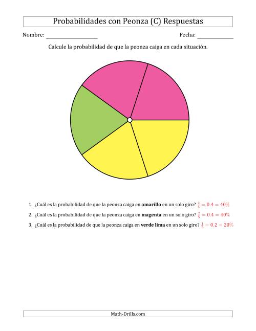 La hoja de ejercicios de Peonzas No Numéricas con Colores (5 Secciones) (C) Página 2