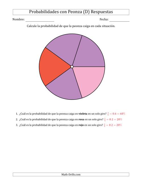 La hoja de ejercicios de Peonzas No Numéricas con Colores (5 Secciones) (D) Página 2