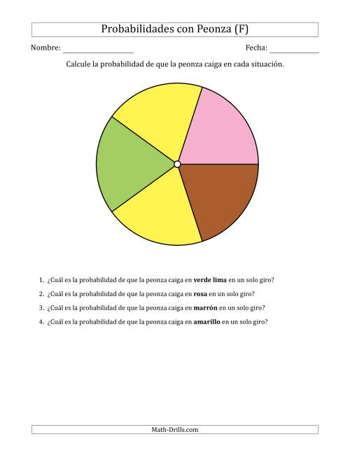 La hoja de ejercicios de Peonzas No Numéricas con Colores (5 Secciones) (F)