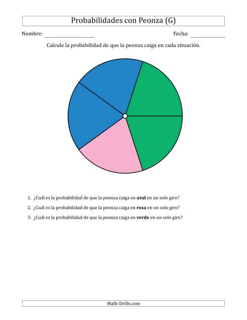 La hoja de ejercicios de Peonzas No Numéricas con Colores (5 Secciones) (G)
