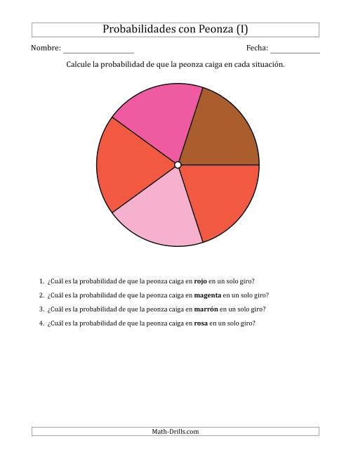 La hoja de ejercicios de Peonzas No Numéricas con Colores (5 Secciones) (I)
