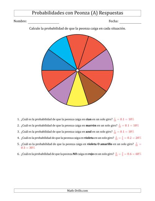 La hoja de ejercicios de Peonzas No Numéricas con Colores (10 Secciones) (A) Página 2