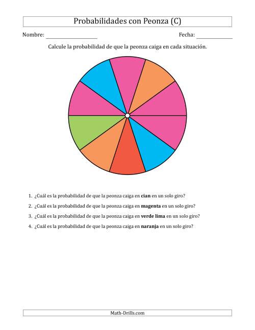 La hoja de ejercicios de Peonzas No Numéricas con Colores (10 Secciones) (C)