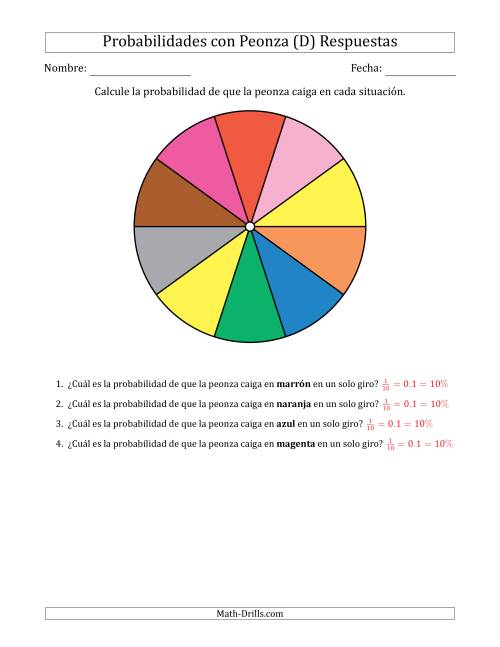 La hoja de ejercicios de Peonzas No Numéricas con Colores (10 Secciones) (D) Página 2