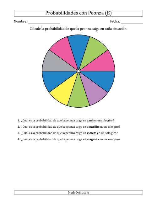 La hoja de ejercicios de Peonzas No Numéricas con Colores (10 Secciones) (E)