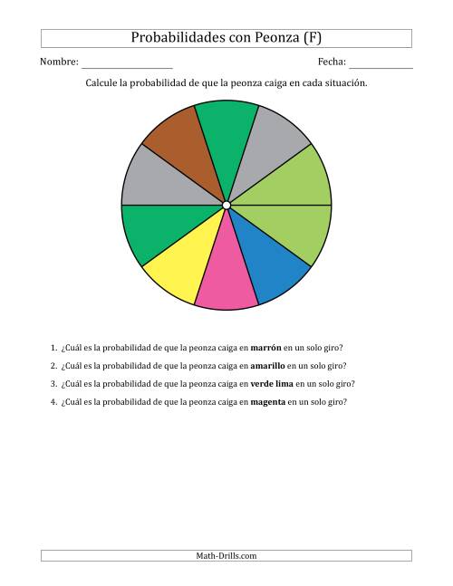 La hoja de ejercicios de Peonzas No Numéricas con Colores (10 Secciones) (F)