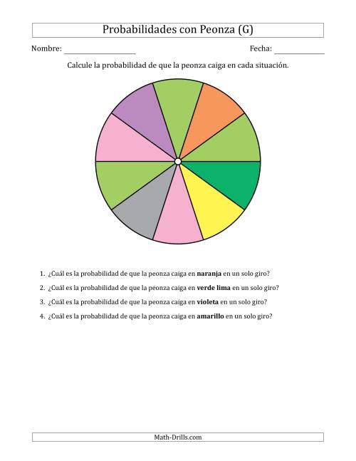 La hoja de ejercicios de Peonzas No Numéricas con Colores (10 Secciones) (G)