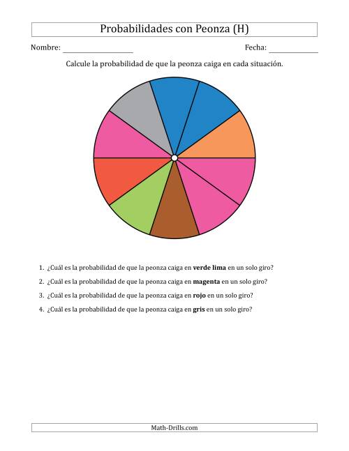 La hoja de ejercicios de Peonzas No Numéricas con Colores (10 Secciones) (H)
