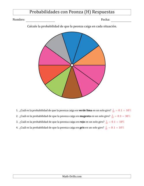 La hoja de ejercicios de Peonzas No Numéricas con Colores (10 Secciones) (H) Página 2