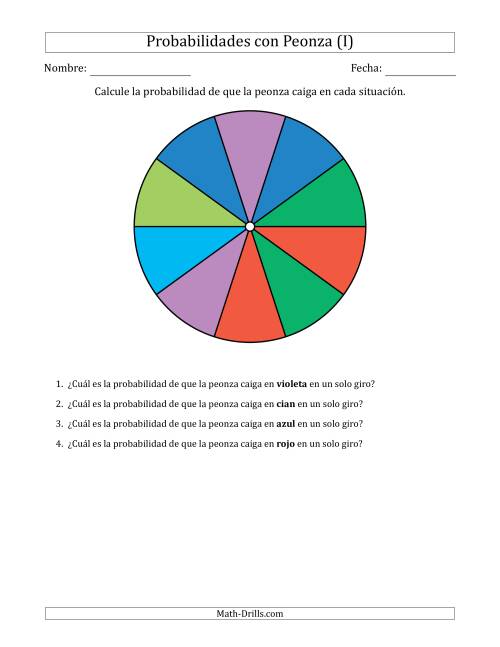 La hoja de ejercicios de Peonzas No Numéricas con Colores (10 Secciones) (I)