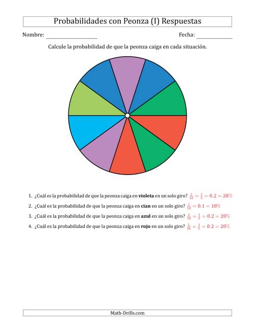 La hoja de ejercicios de Peonzas No Numéricas con Colores (10 Secciones) (I) Página 2