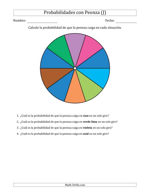La hoja de ejercicios de Peonzas No Numéricas con Colores (10 Secciones) (J)