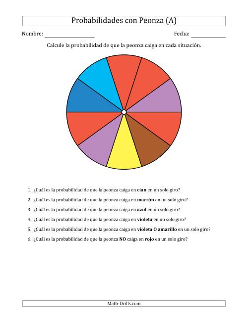 La hoja de ejercicios de Peonzas No Numéricas con Colores (10 Secciones) (Todas)
