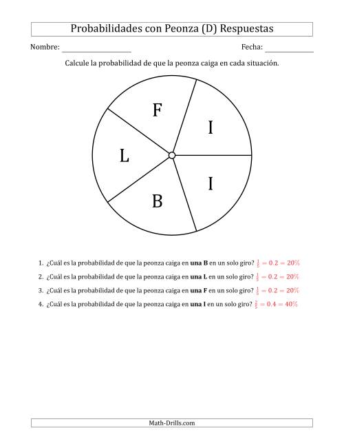 La hoja de ejercicios de Peonzas No Numéricas con Letras (5 Secciones) (D) Página 2